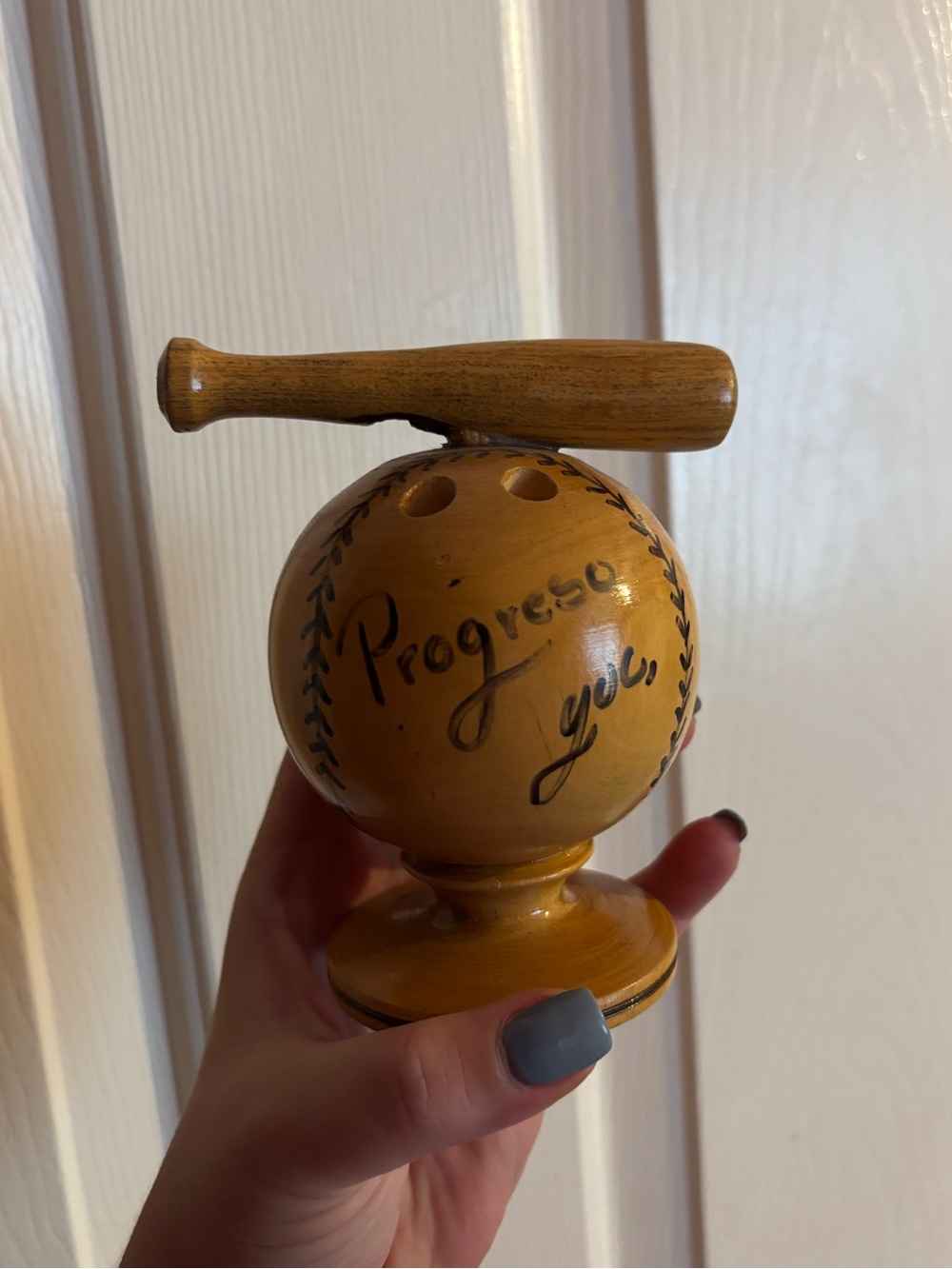 Vintage baseball wooden pen holder